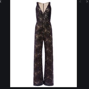 A+O Black Sequin Deep V-neck Jumpsuit NWT